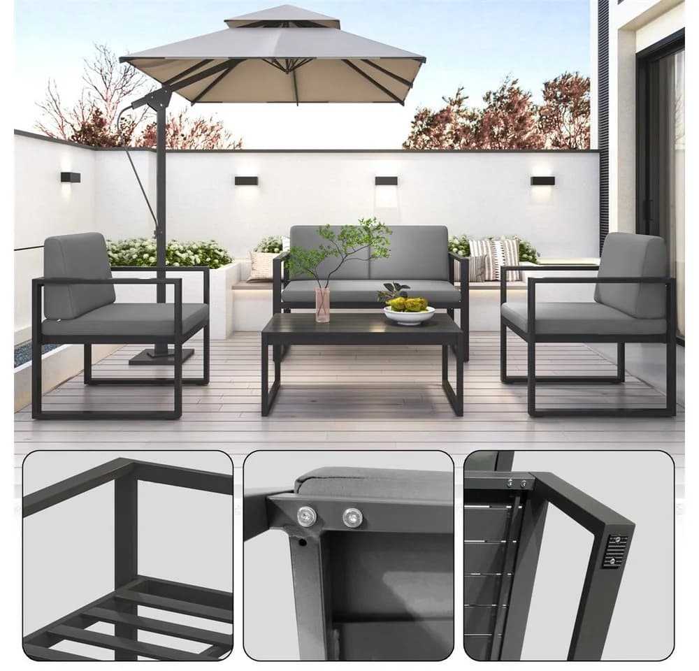 Mucola Gartenlounge-Set 4-tlg. Aluminium Grau Anthrazit