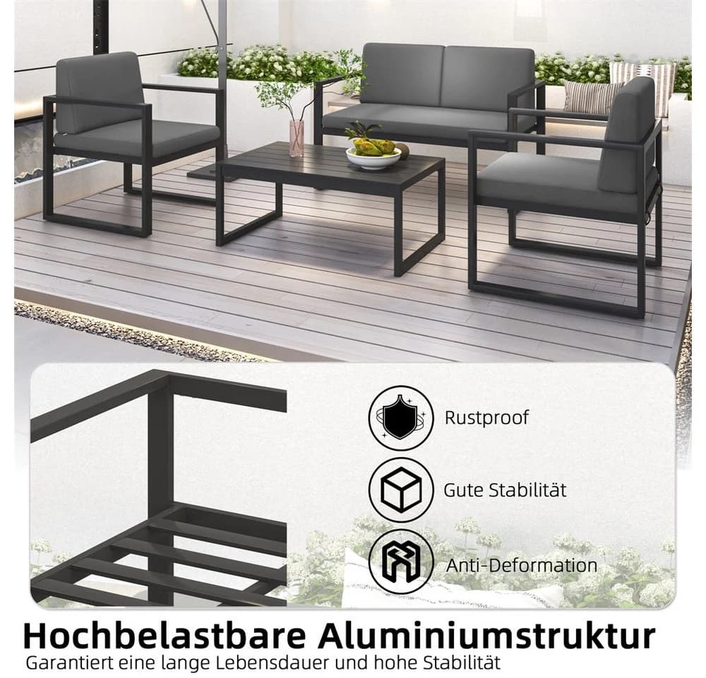 Mucola Gartenlounge-Set 4-tlg. Aluminium Grau Anthrazit - Bild 3