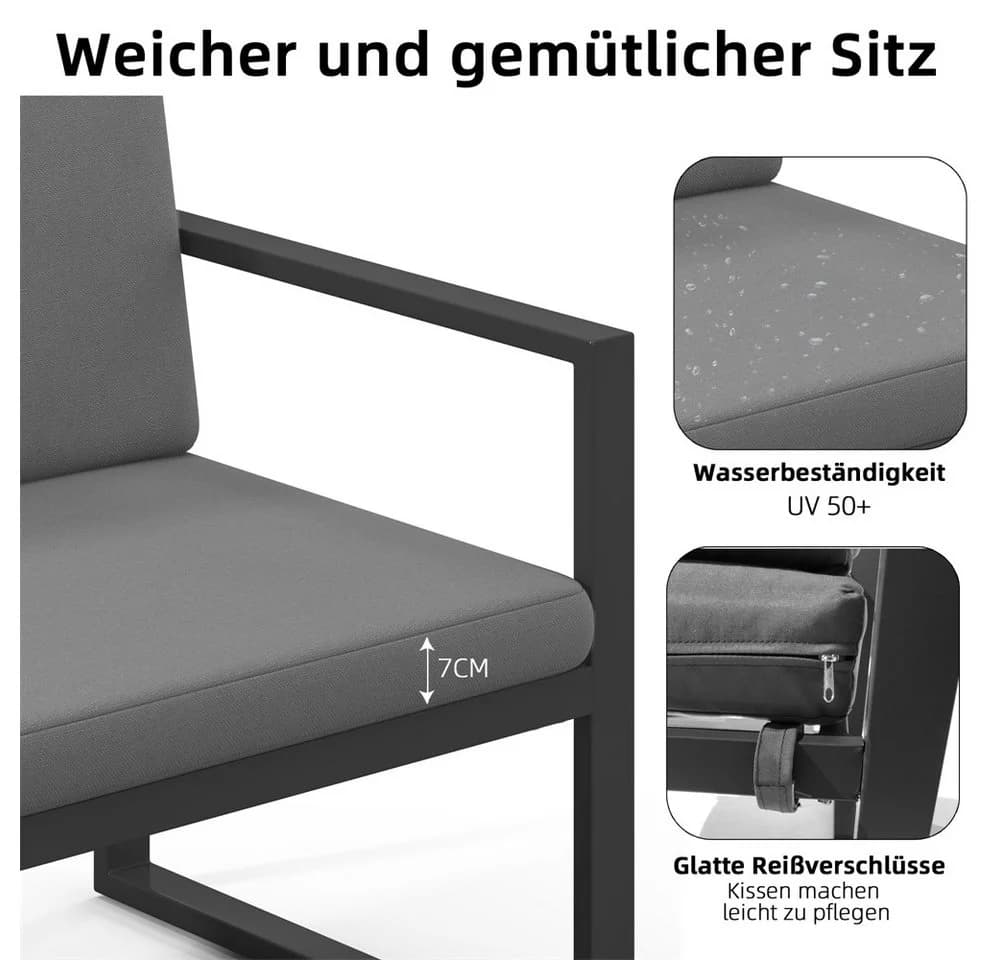 Mucola Gartenlounge-Set 4-tlg. Aluminium Grau Anthrazit - Bild 5