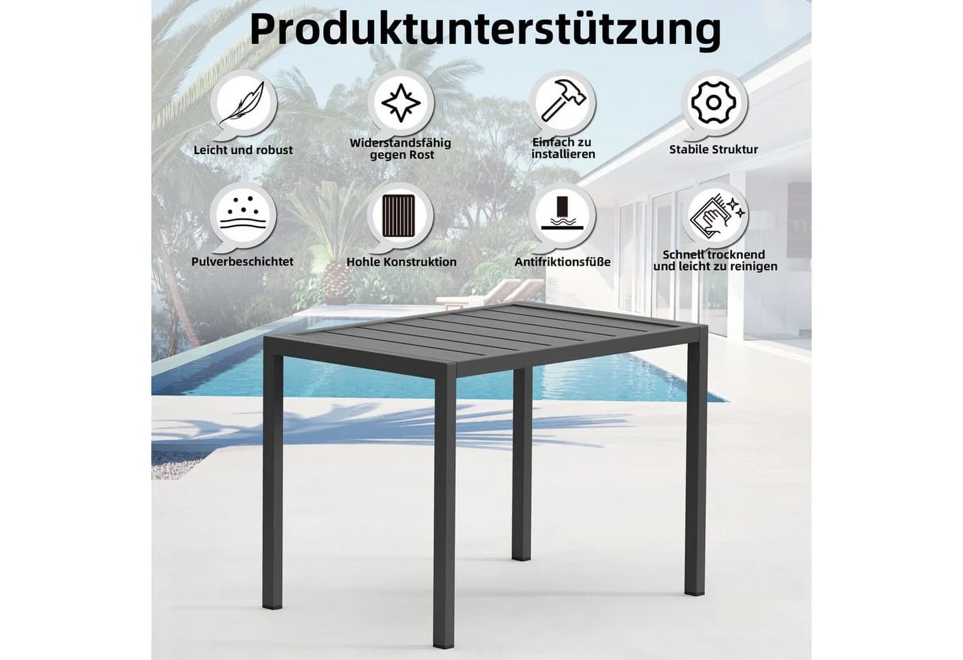 Mucola Aluminium Gartentisch Outdoor Anthrazit Wetterfest - Bild 3