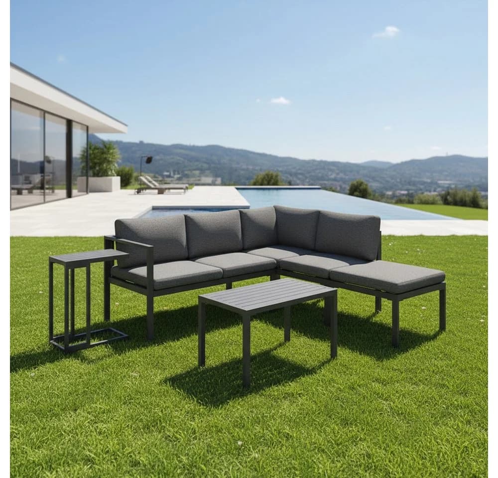 Mucola Ecksofa Aluminium 5-tlg. Anthrazit/Grau mit Kissen - Bild 2