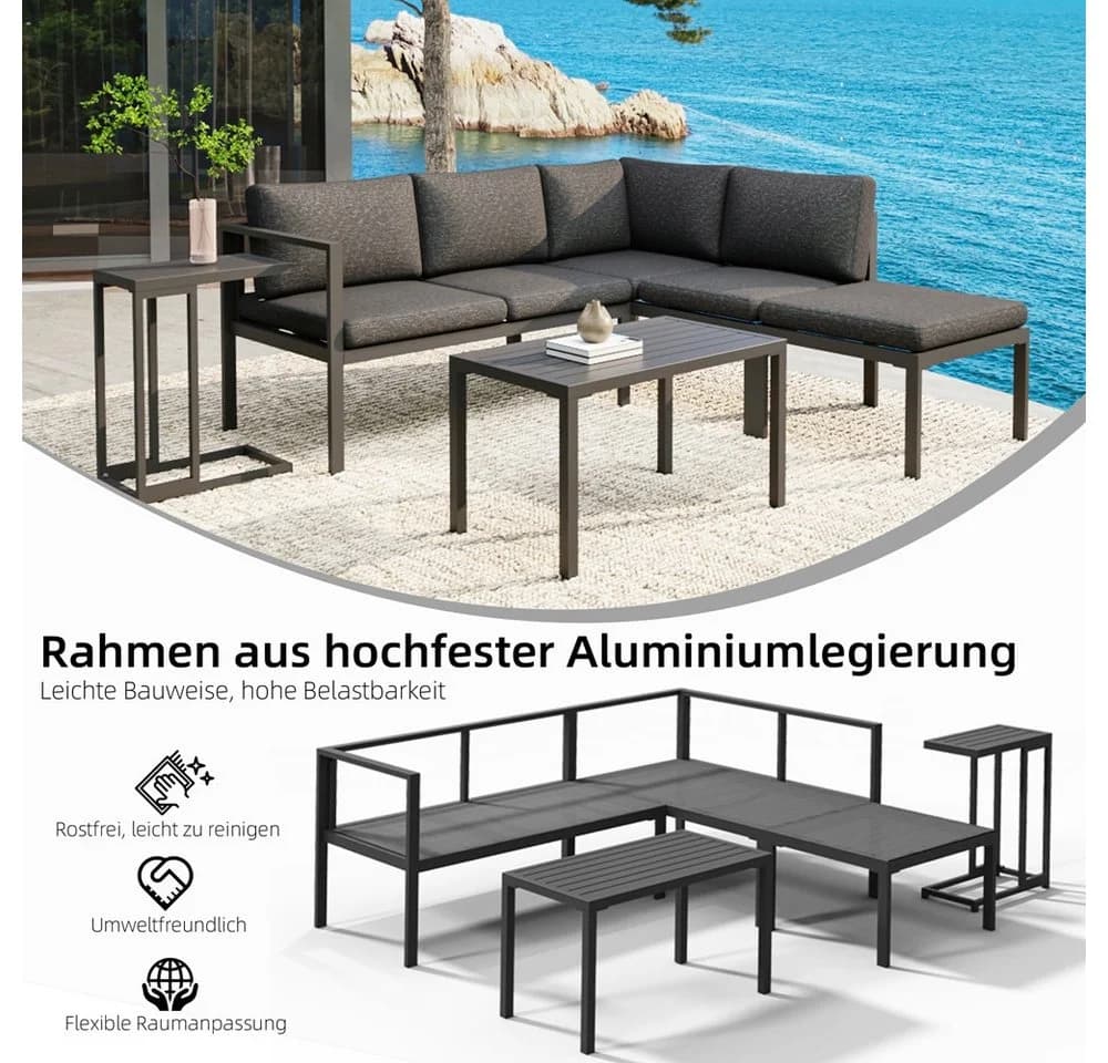 Mucola Ecksofa Aluminium 5-tlg. Anthrazit/Grau mit Kissen - Bild 4