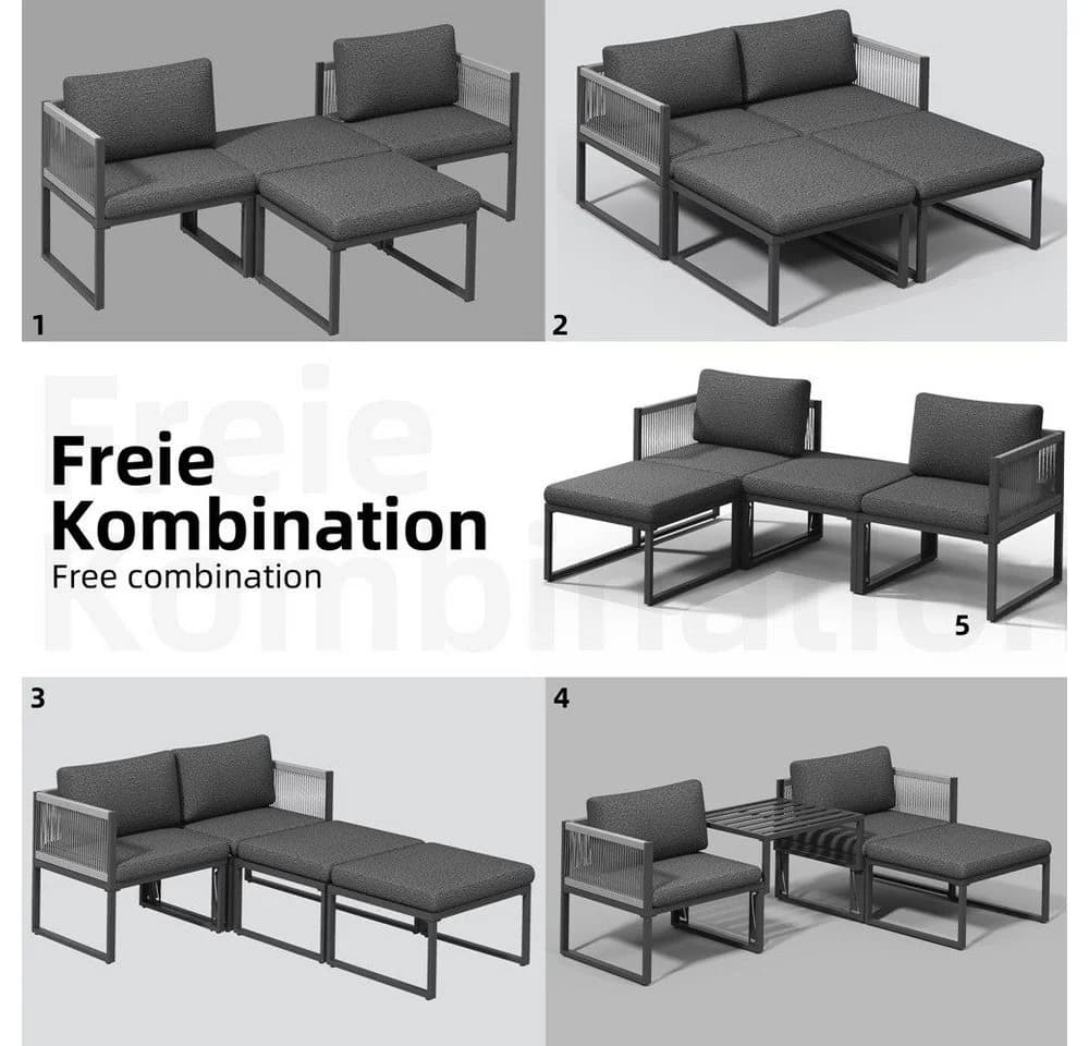 Mucola Gartenlounge-Set 4-teilig Aluminium Grau - Bild 5