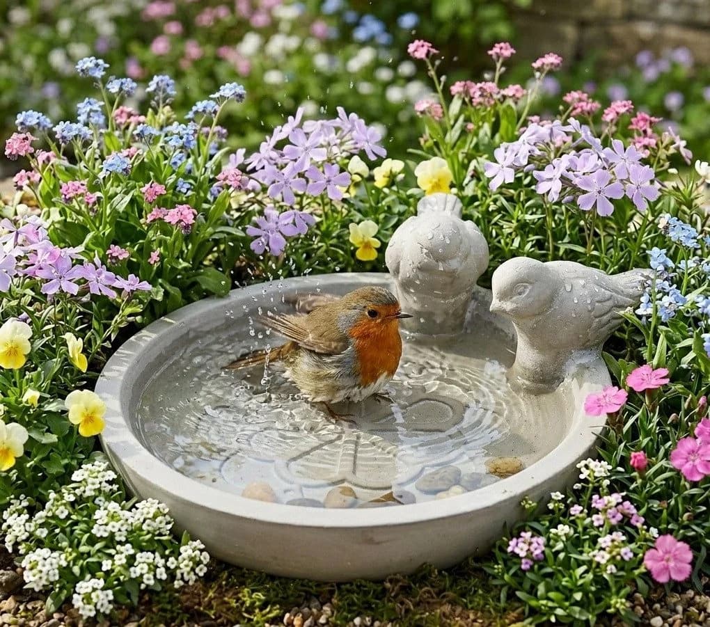 Bambelaa! Vogeltränke aus Zement Wetterfest mit Vogel-Design - Bild 4