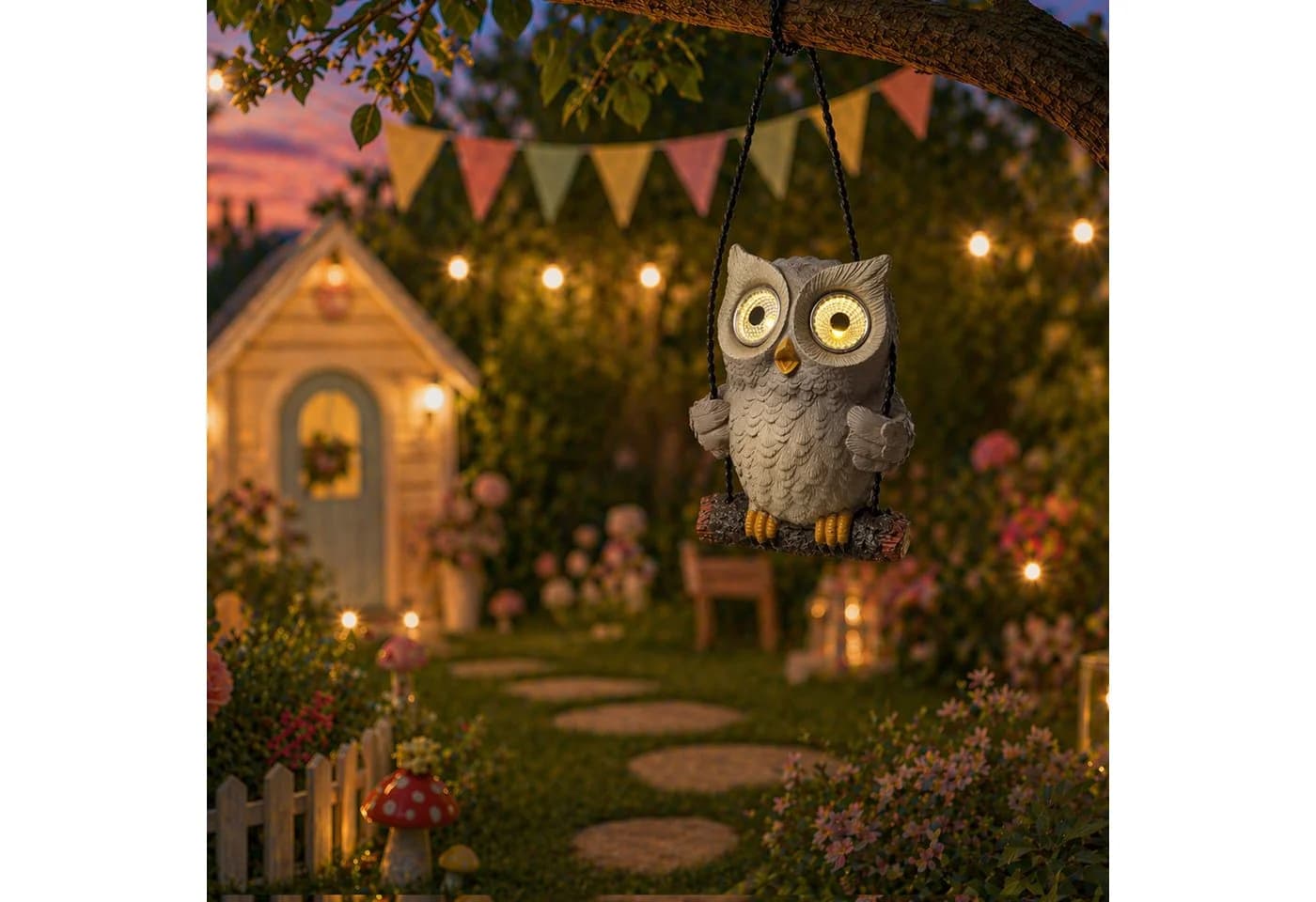 MARELIDA LED Solar Eule auf Schaukel Grau Gartenfigur - Bild 4