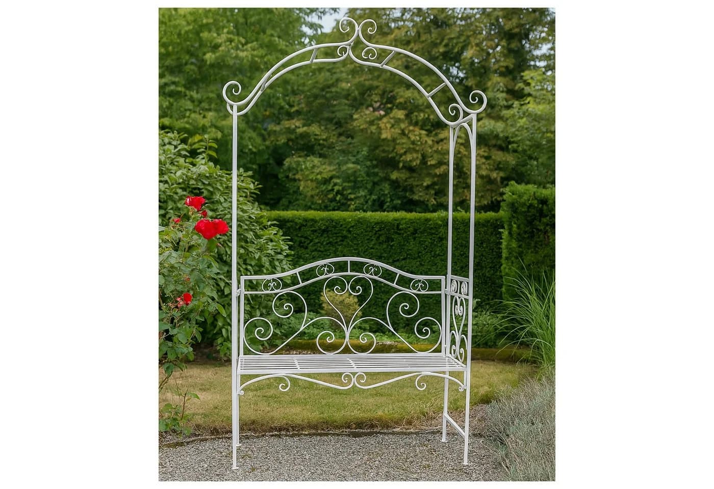 HTI-Living Rosenbogen Gartenbank Weiß Metall Barock - Bild 3