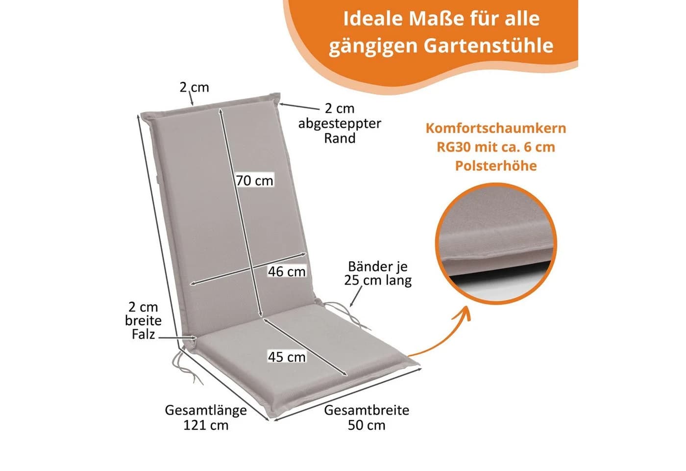 sleepling Hochlehnerauflage Taupe 2er-Set Polyester - Bild 4