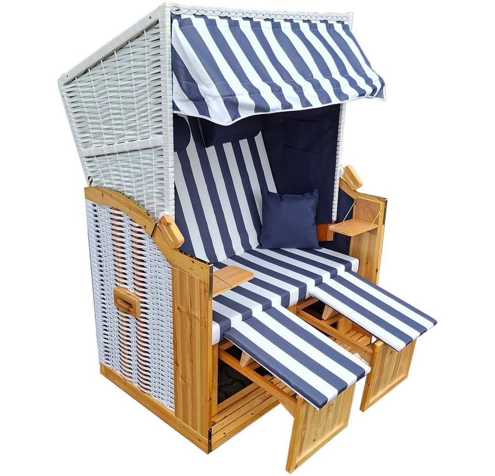 Vaiko Strandkorb Binz 2-Sitzer Volllieger PE-Rattan Holz Weiß - Bild 2