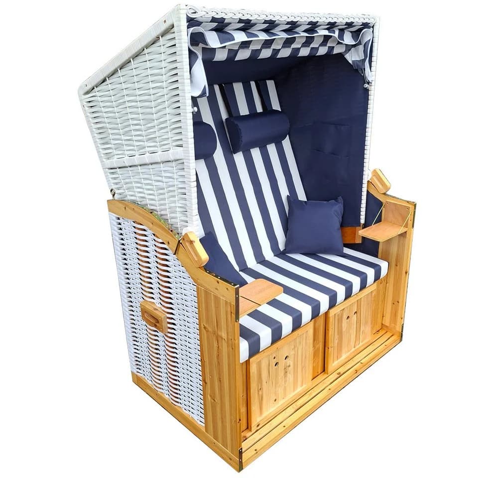 Vaiko Strandkorb Binz 2-Sitzer Volllieger PE-Rattan Holz Weiß - Bild 5