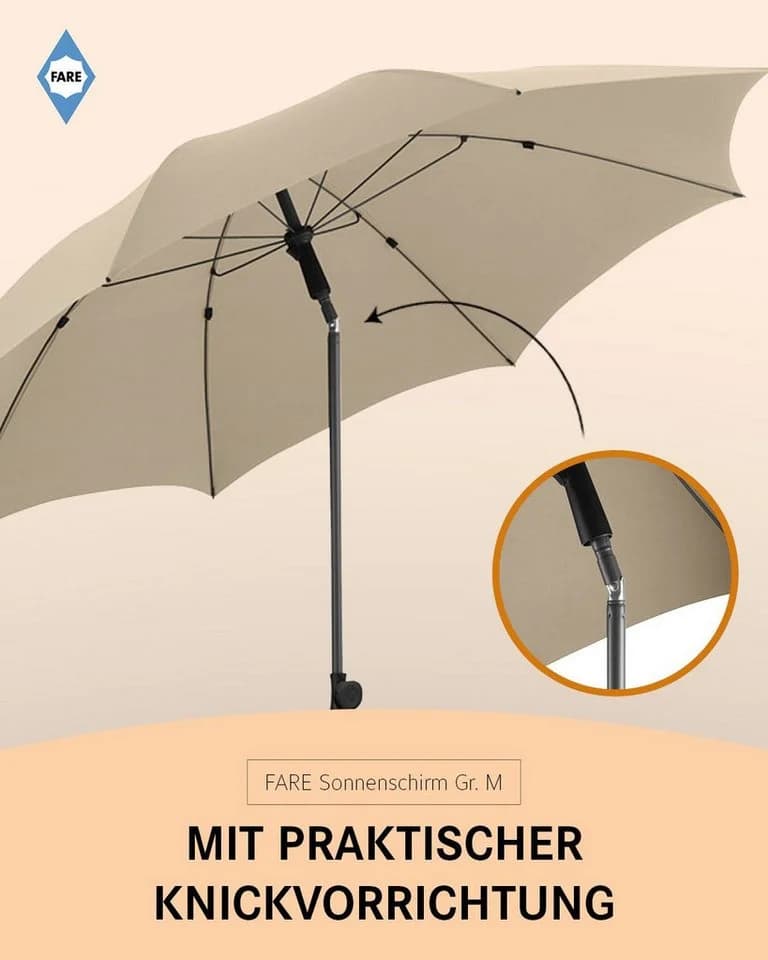 FARE Sonnenschirm Höhenverstellbar Knickvorrichtung UPF 50+ Beige - Bild 5