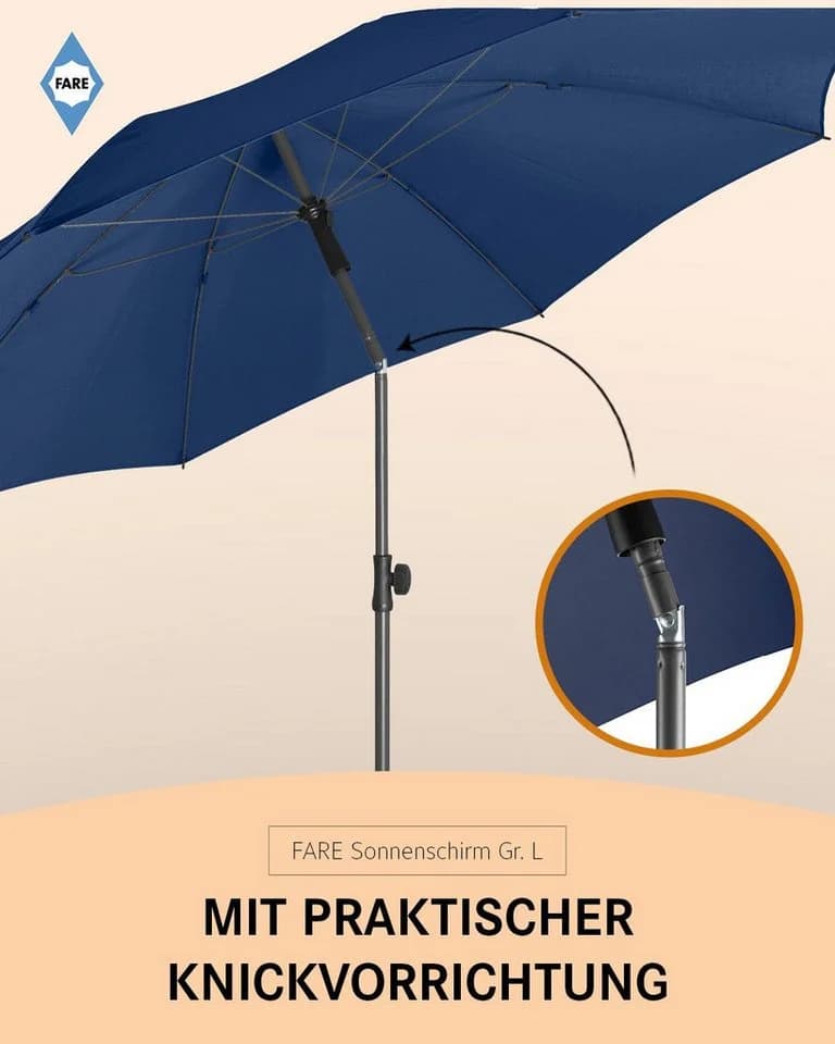 FARE Sonnenschirm Höhenverstellbar Knickvorrichtung UPF 50+ Blau Ø200cm - Bild 5
