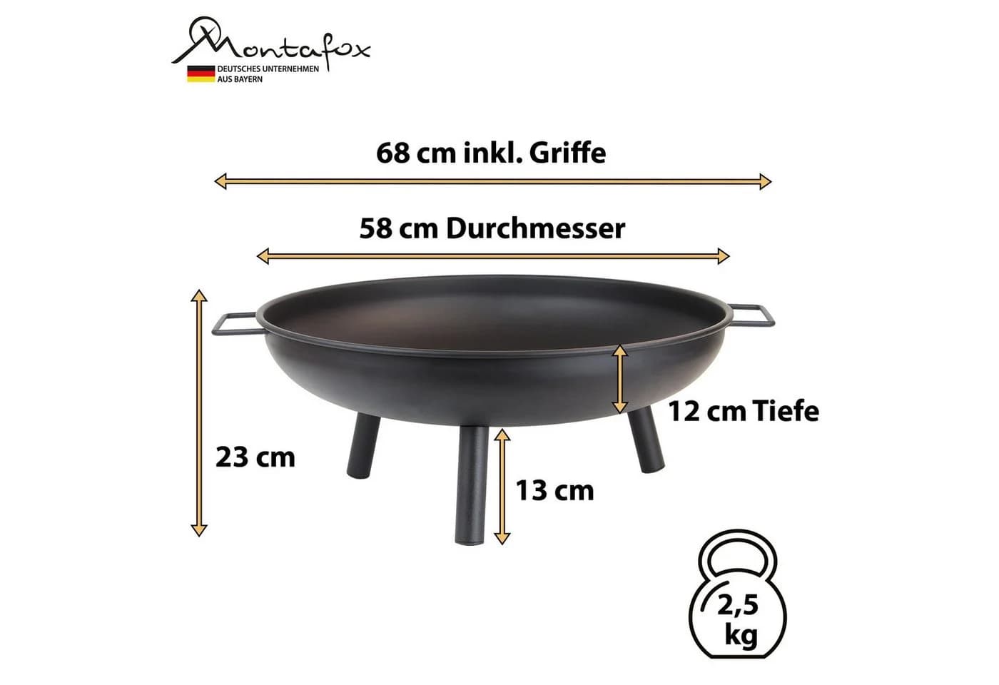 Montafox Feuerschale Metall Ø 58 cm Schwarz für Garten