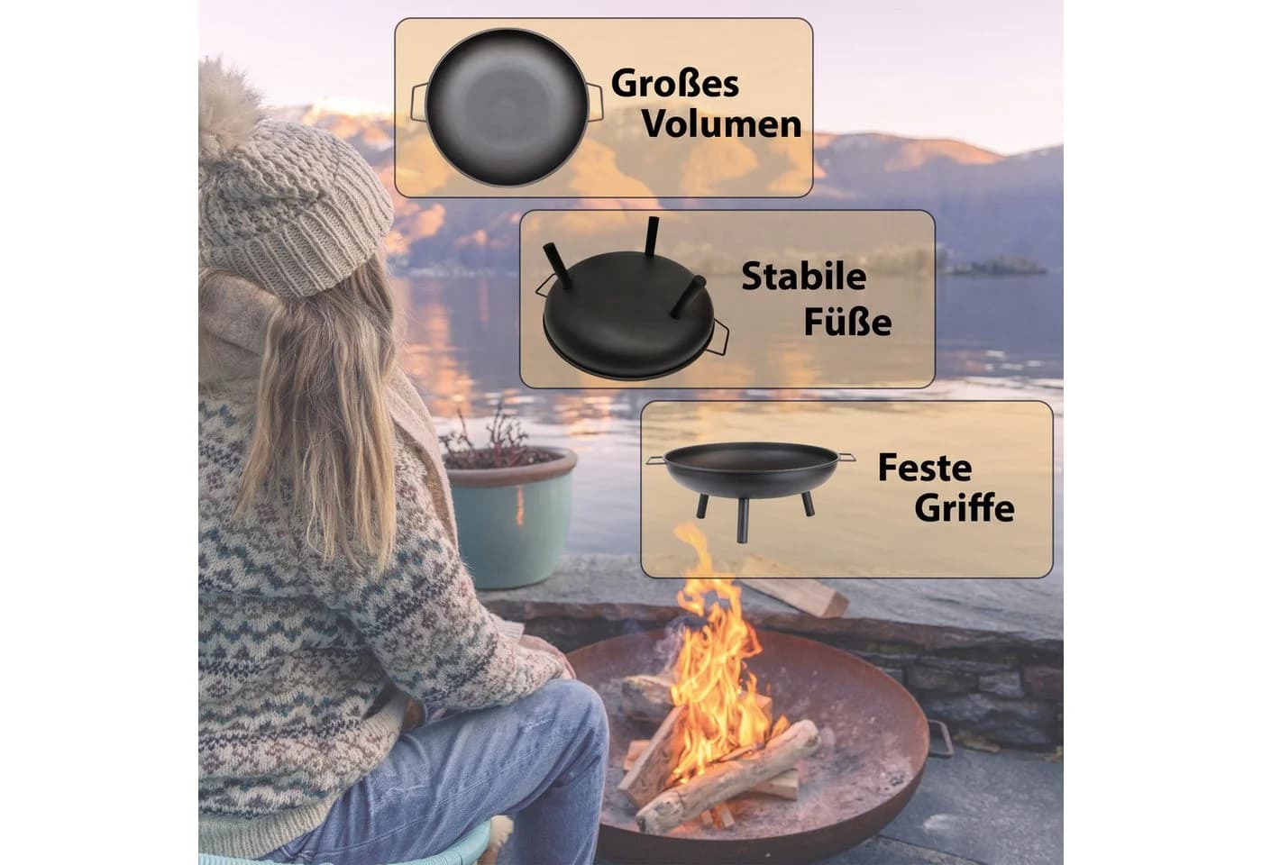 Montafox Feuerschale Metall Ø 58 cm Schwarz für Garten - Bild 3