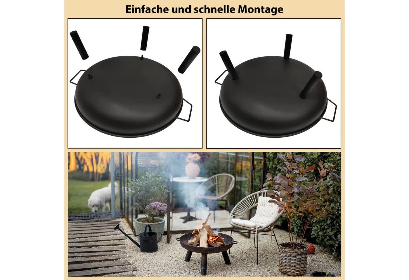 Montafox Feuerschale Metall Ø 58 cm Schwarz für Garten - Bild 4