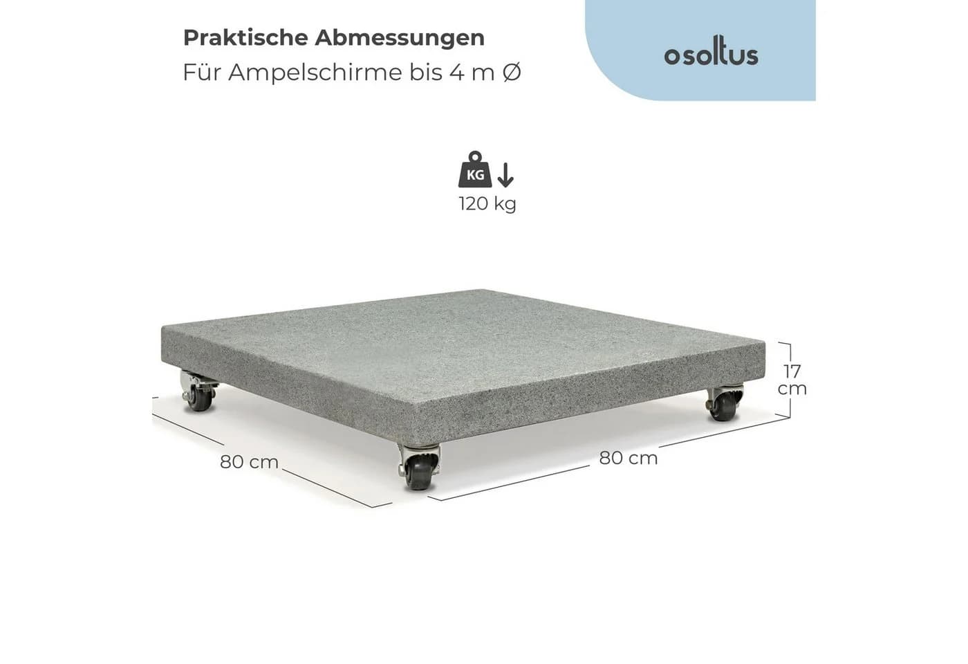 osoltus Granit Schirmständer 120 kg mit Rollen grau - Bild 3