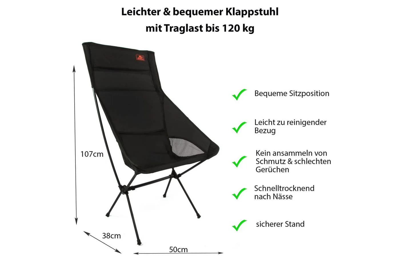 osoltus Campingstuhl Ultraleicht Faltstuhl Klappstuhl mit Tasche - Bild 4