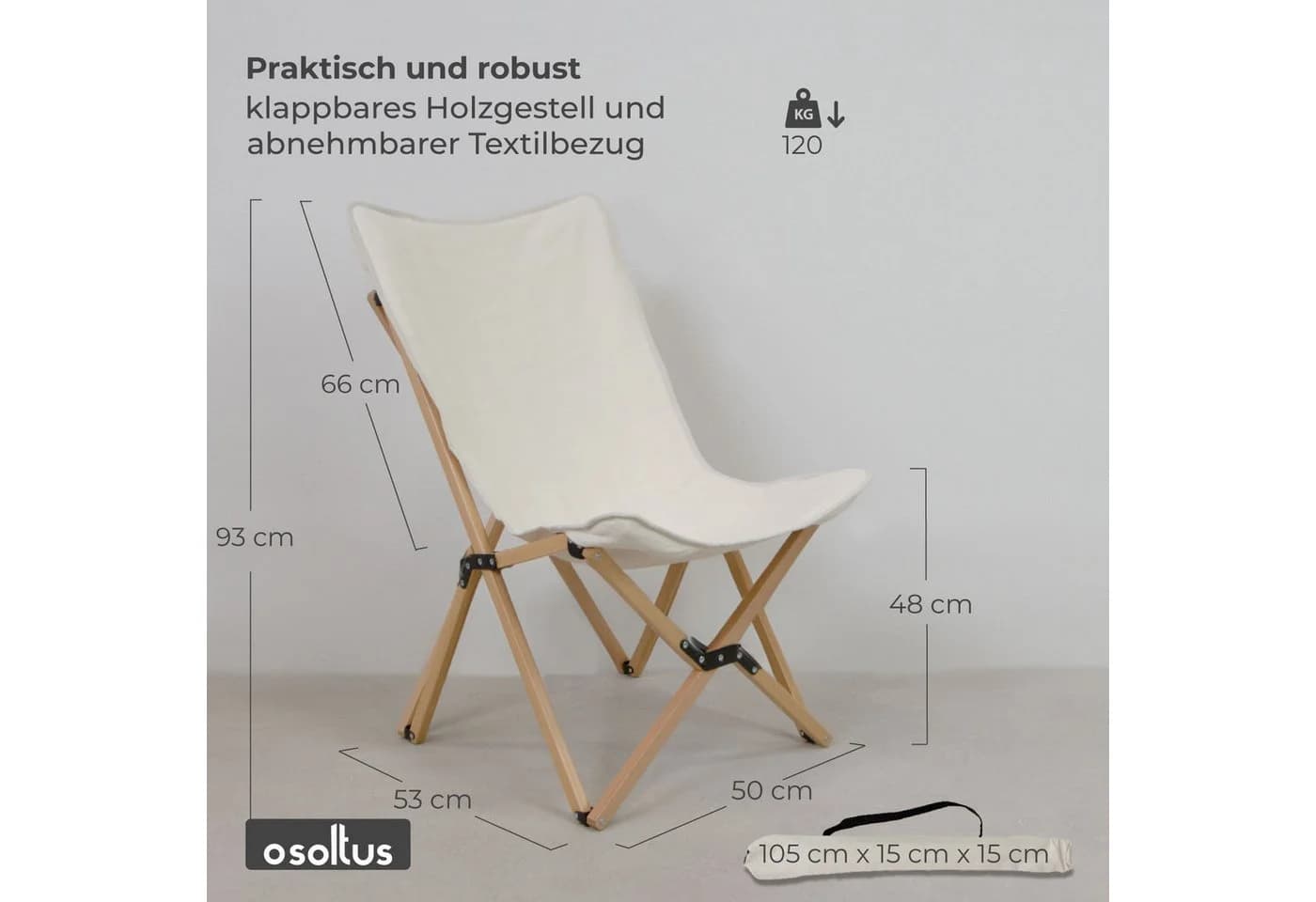osoltus Campingstuhl Jessi Holz Faltsessel Sahara natur - Bild 3