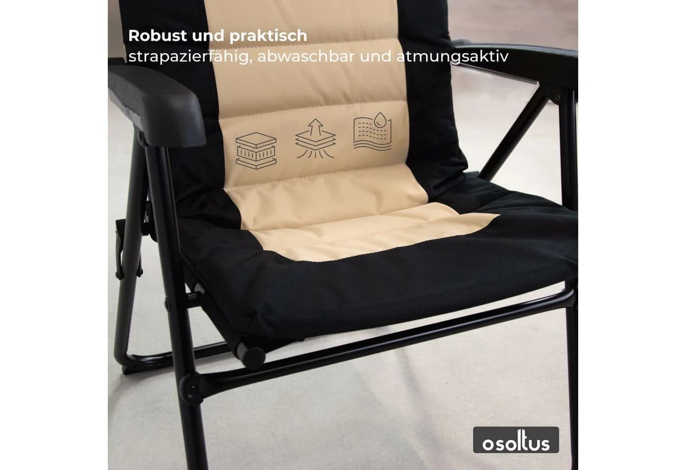 osoltus Campingstuhl Klappsessel Hochlehner Schwarz/Beige - Bild 5