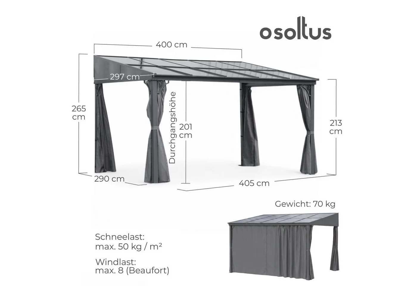 osoltus Terrassenüberdachung Toledo Alu Pavillon Anthrazit - Bild 3