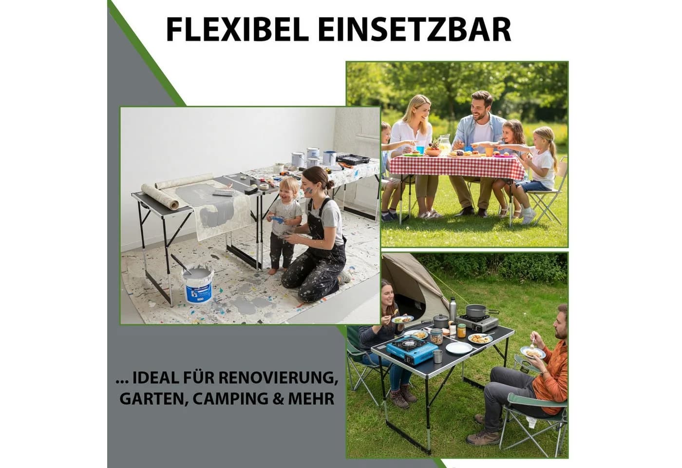 TRUTZHOLM Multifunktionstisch 3er Set höhenverstellbar & klappbar Schwarz/Silber - Bild 4