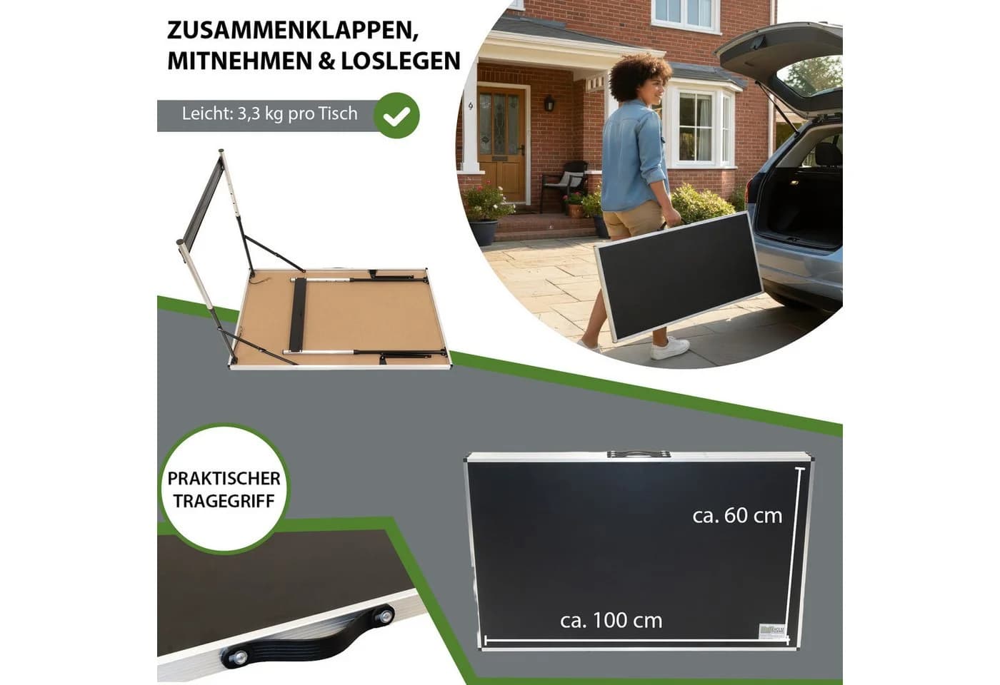 TRUTZHOLM Multifunktionstisch 3er Set höhenverstellbar & klappbar Schwarz/Silber - Bild 5