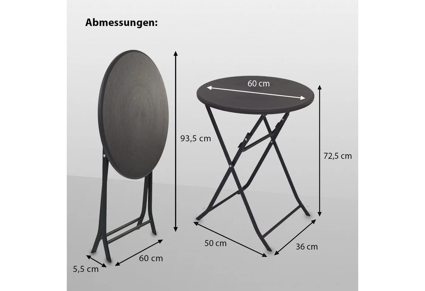 TRUTZHOLM Bistrotisch Grau Holzoptik Klappbar 60 cm - Bild 3