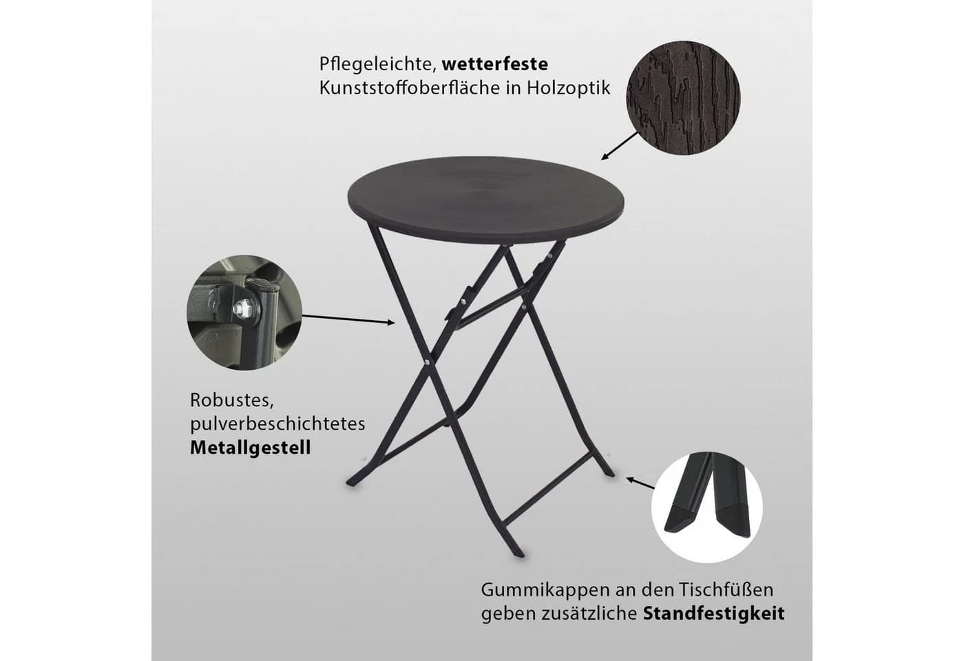 TRUTZHOLM Bistrotisch Grau Holzoptik Klappbar 60 cm - Bild 4