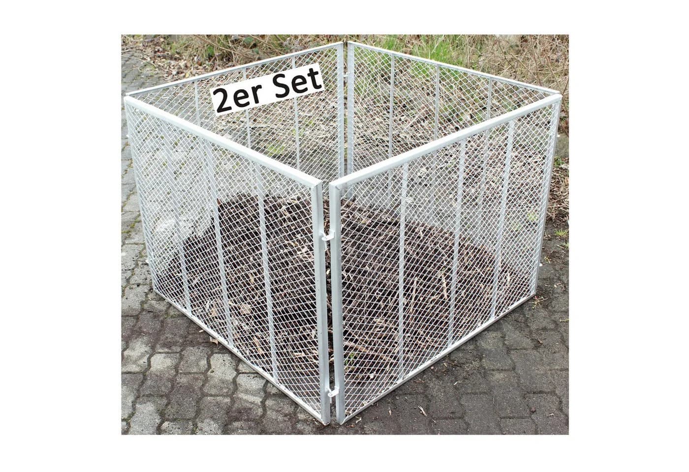 TRUTZHOLM 2er Set Metallkomposter Feuerverzinkt Streckmetall Grau