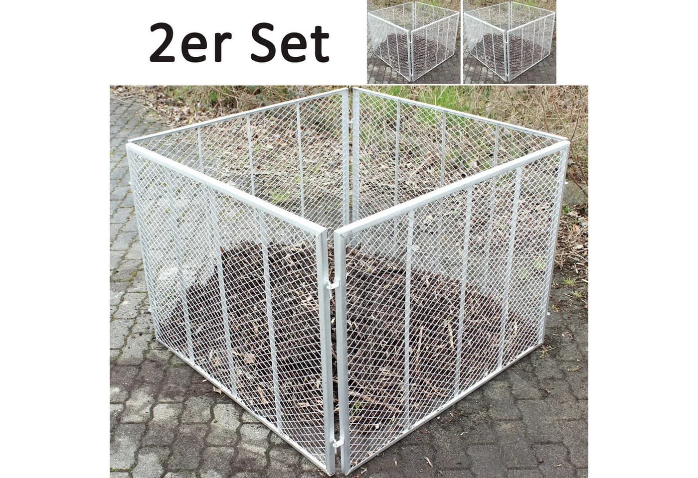TRUTZHOLM 2er Set Metallkomposter Feuerverzinkt Streckmetall Grau - Bild 2