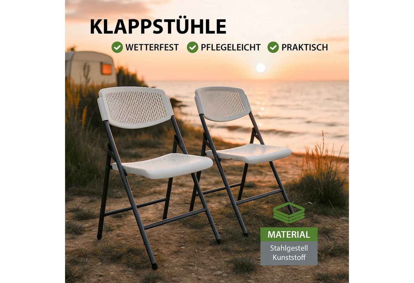 TRUTZHOLM Klappstuhl 2er Set Tragkraft 150 kg Ergonomische Sitzform Campingstuhl