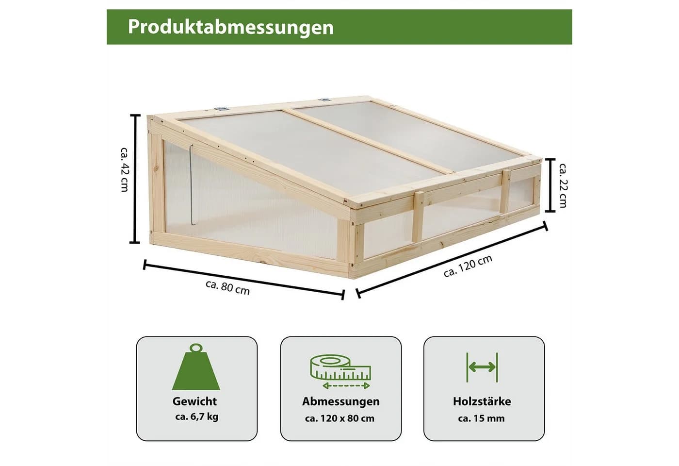 TRUTZHOLM Frühbeetaufsatz aus Holz mit UV-Schutz - Bild 3