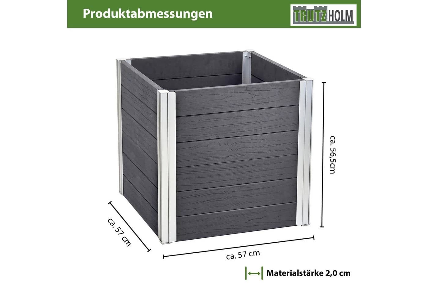 TRUTZHOLM Hochbeet Übertopf 135L Holzoptik Grau Silber Aluminium Kunststoff - Bild 3