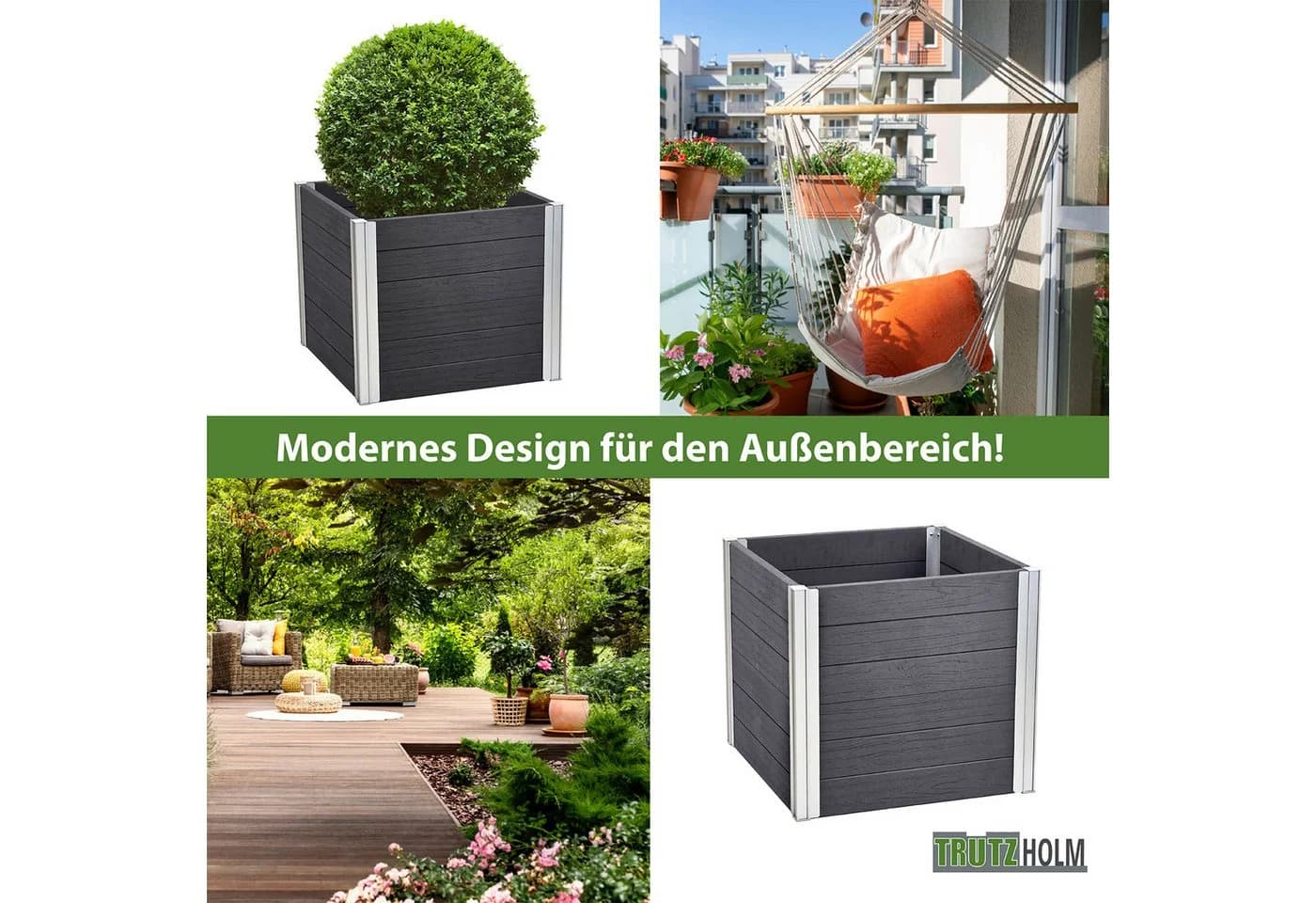 TRUTZHOLM Hochbeet Übertopf 135L Holzoptik Grau Silber Aluminium Kunststoff - Bild 4