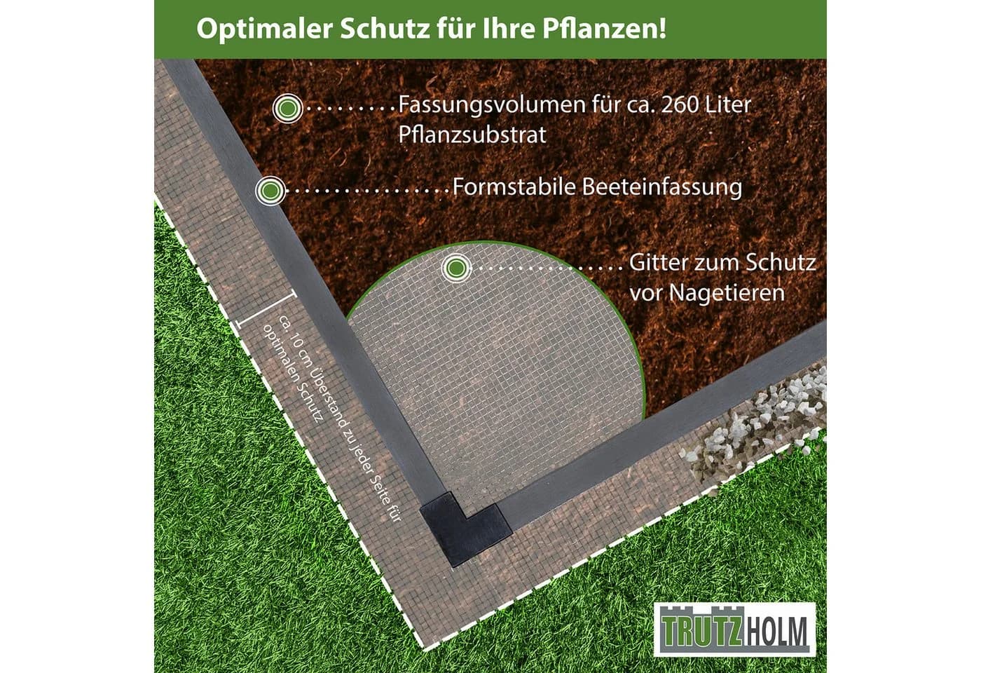 TRUTZHOLM Hochbeet Beeteinfassung Holzoptik mit Wühlmausgitter - Bild 4