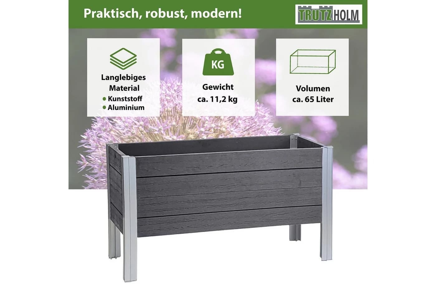 TRUTZHOLM Hochbeet Grau Holzoptik Aluminiumgestell