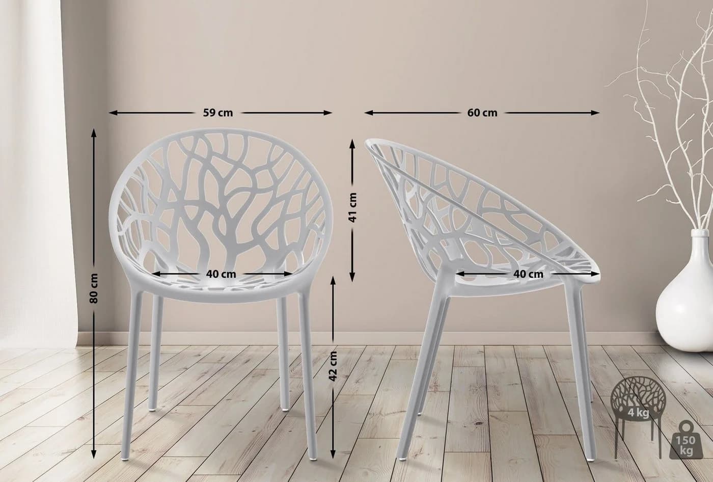 CLP Gartenstuhl Hope 2er Set Grau Kunststoff Stapelbar - Bild 2