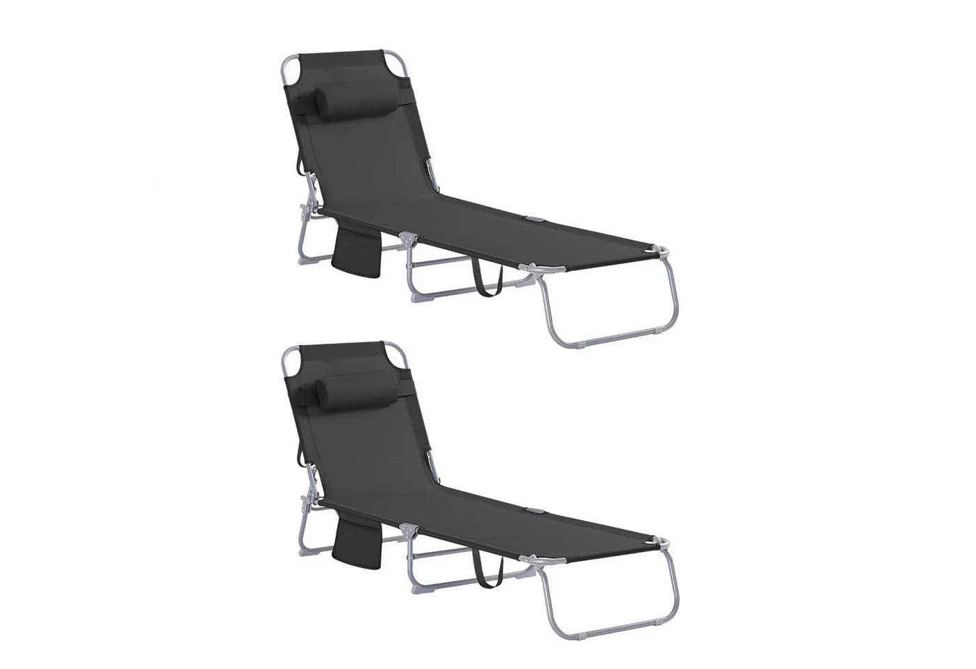 SoBuy Gartenliege 2er Set Klappbar Schwarz mit Kissen - Bild 2