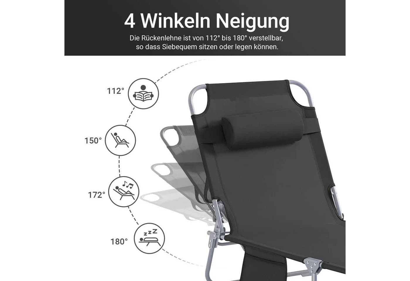 SoBuy Gartenliege 2er Set Klappbar Schwarz mit Kissen - Bild 5