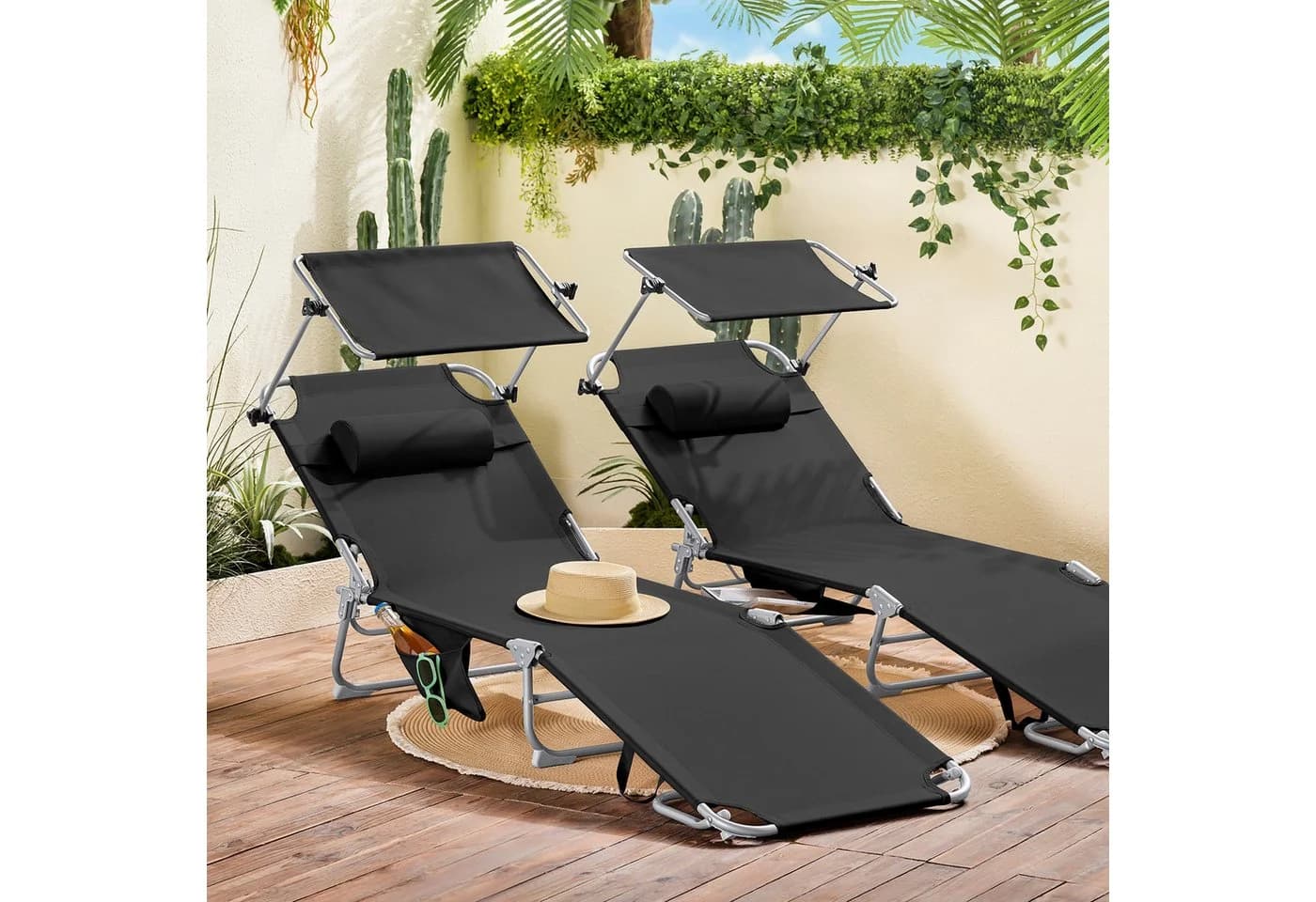SoBuy Klappbares Sonnenliegen-Set für 2 Personen Schwarz Industriell - Bild 2