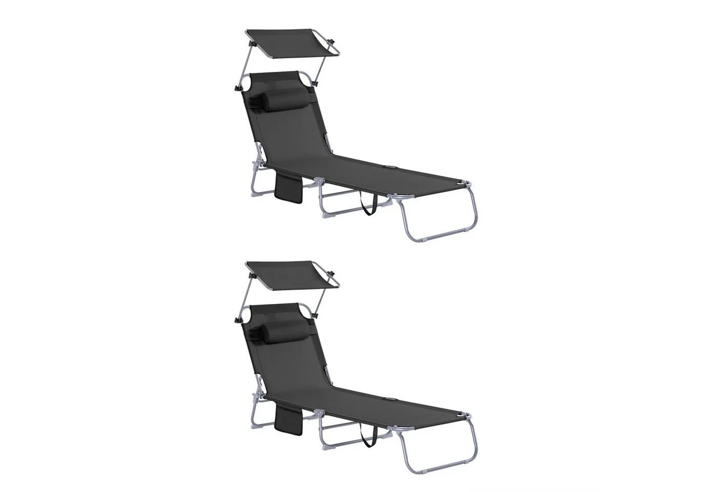 SoBuy Klappbares Sonnenliegen-Set für 2 Personen Schwarz Industriell - Bild 3