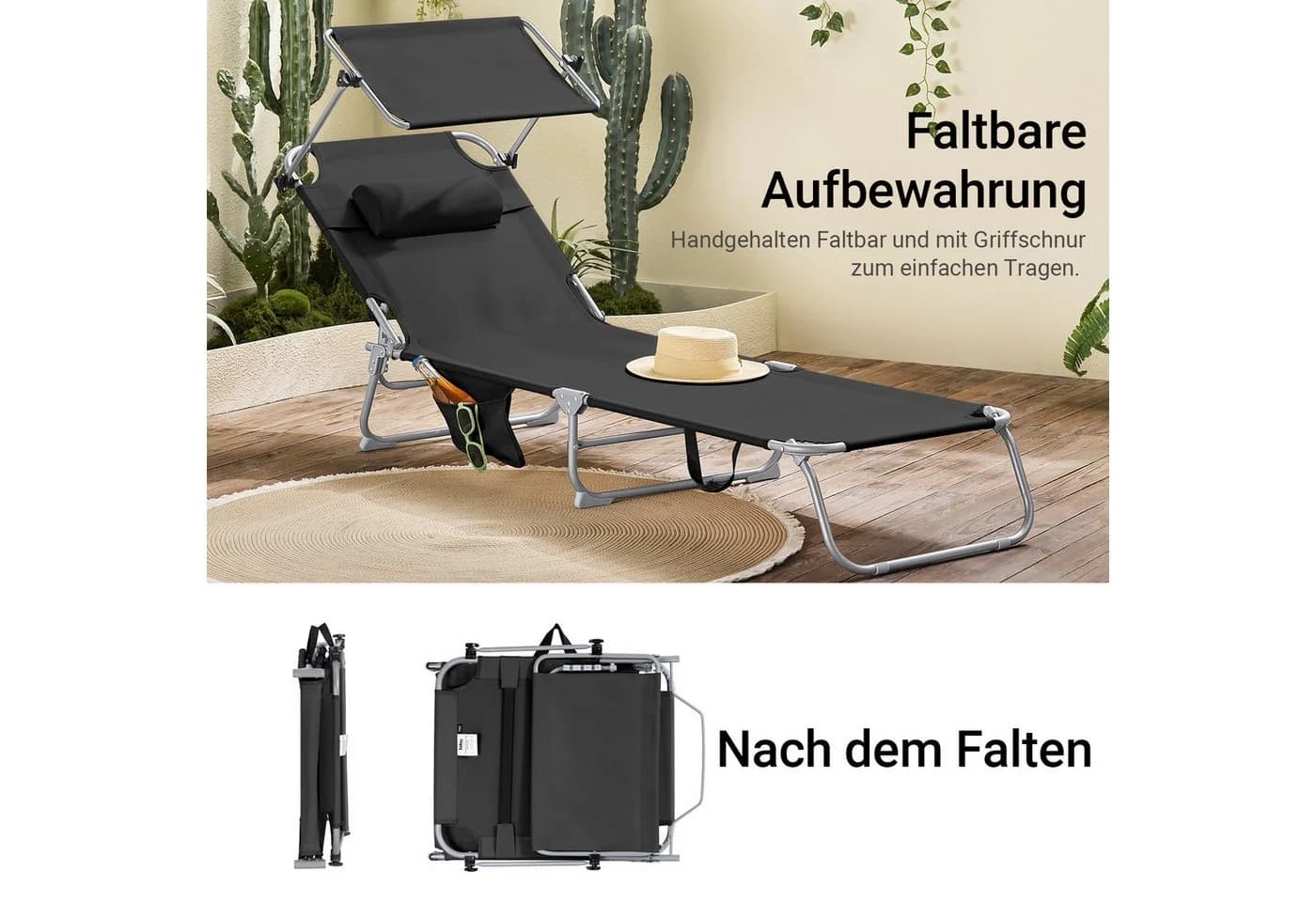 SoBuy Klappbares Sonnenliegen-Set für 2 Personen Schwarz Industriell - Bild 4