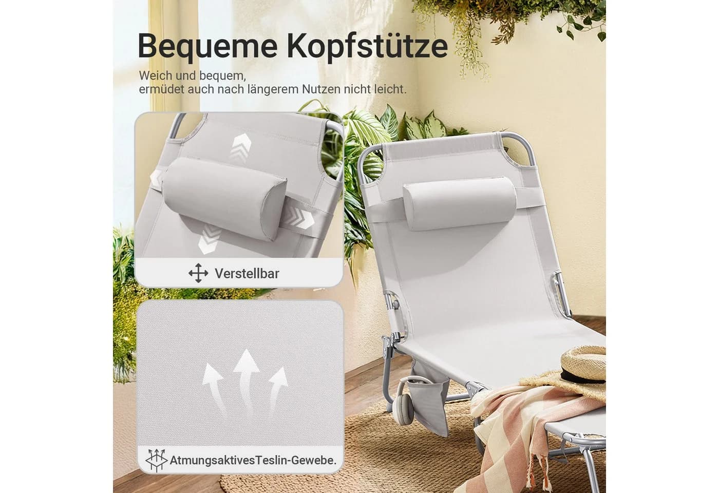 SoBuy Gartenliege Klappbar Verstellbar mit Kopfstütze - Bild 4