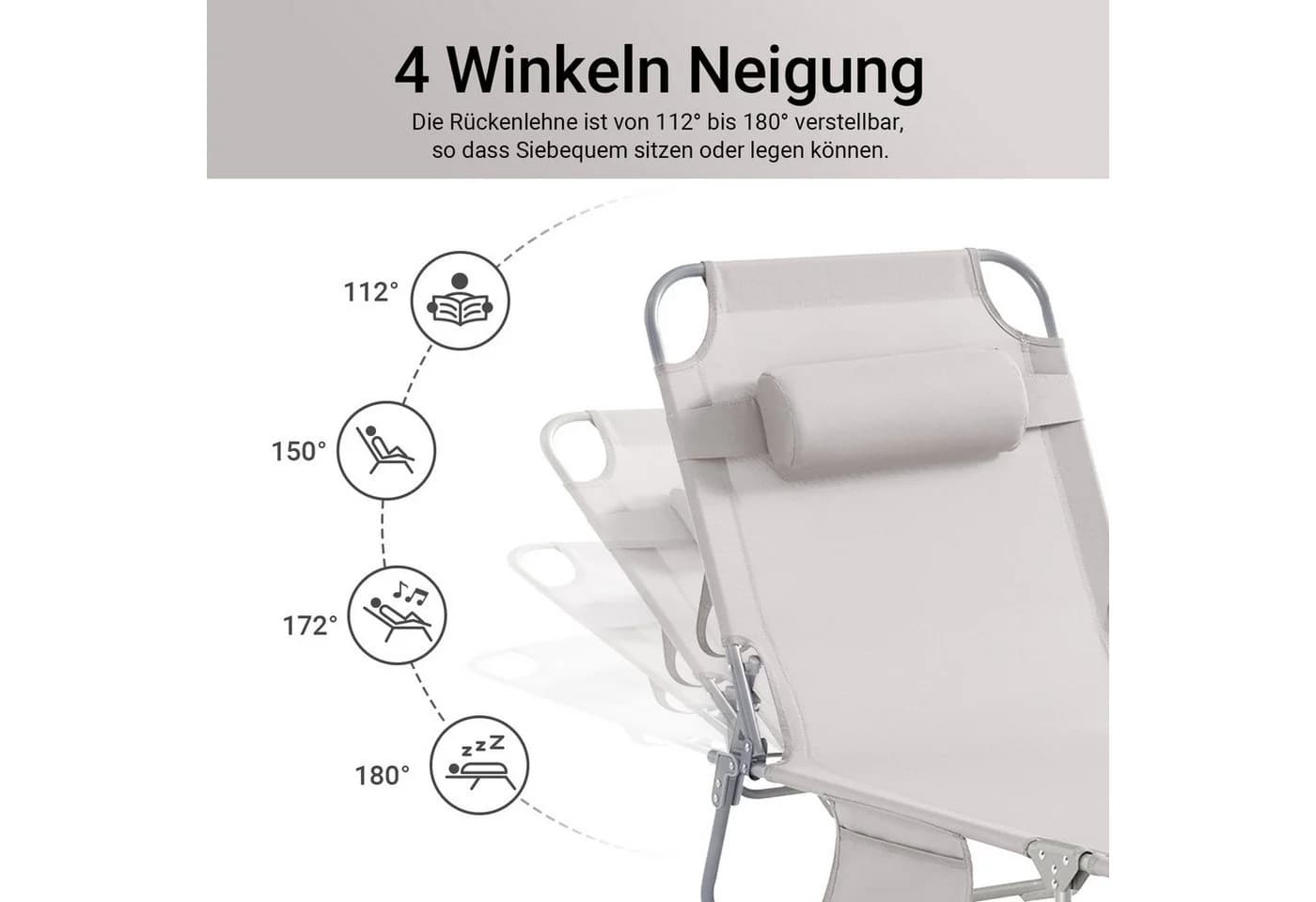 SoBuy Gartenliege Klappbar Verstellbar mit Kopfstütze - Bild 5