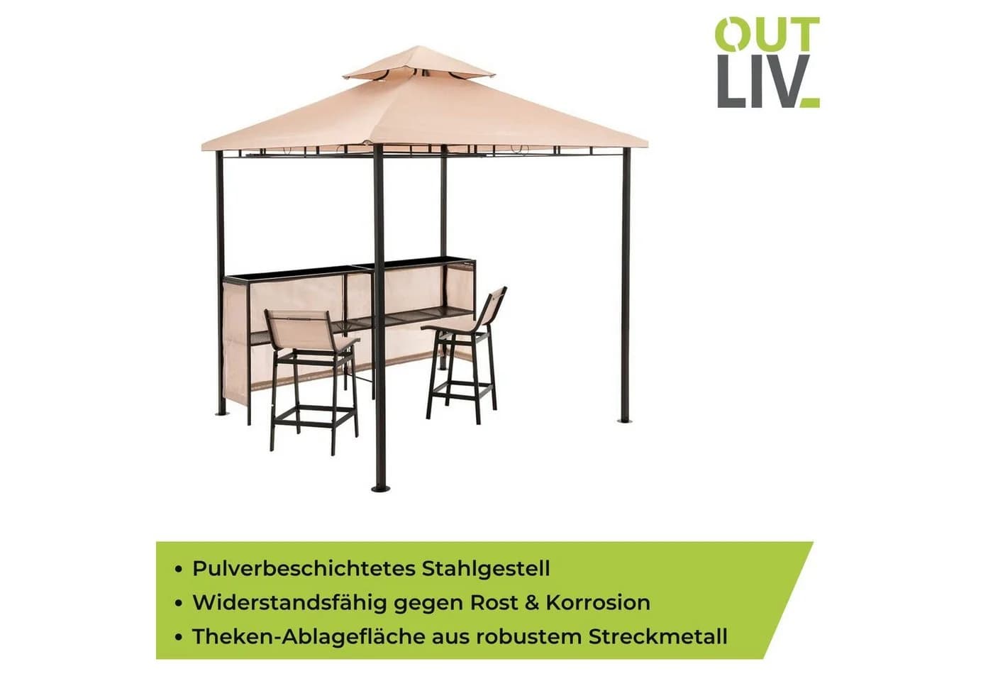 OUTLIV. Gartenpavillon mit Bar & 2 Stühlen Beige Schwarz - Bild 3