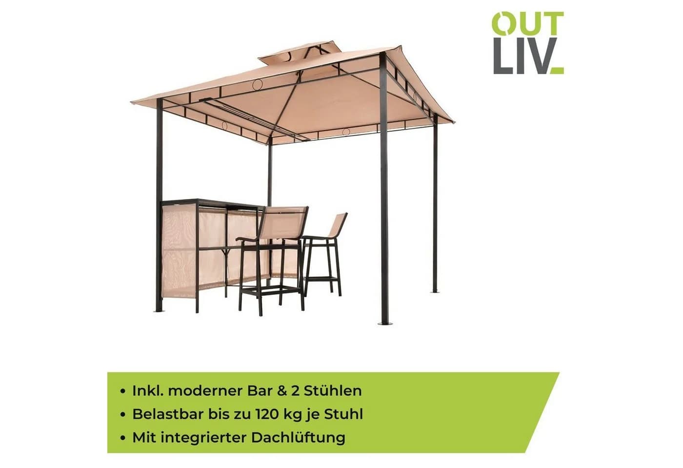 OUTLIV. Gartenpavillon mit Bar & 2 Stühlen Beige Schwarz - Bild 4