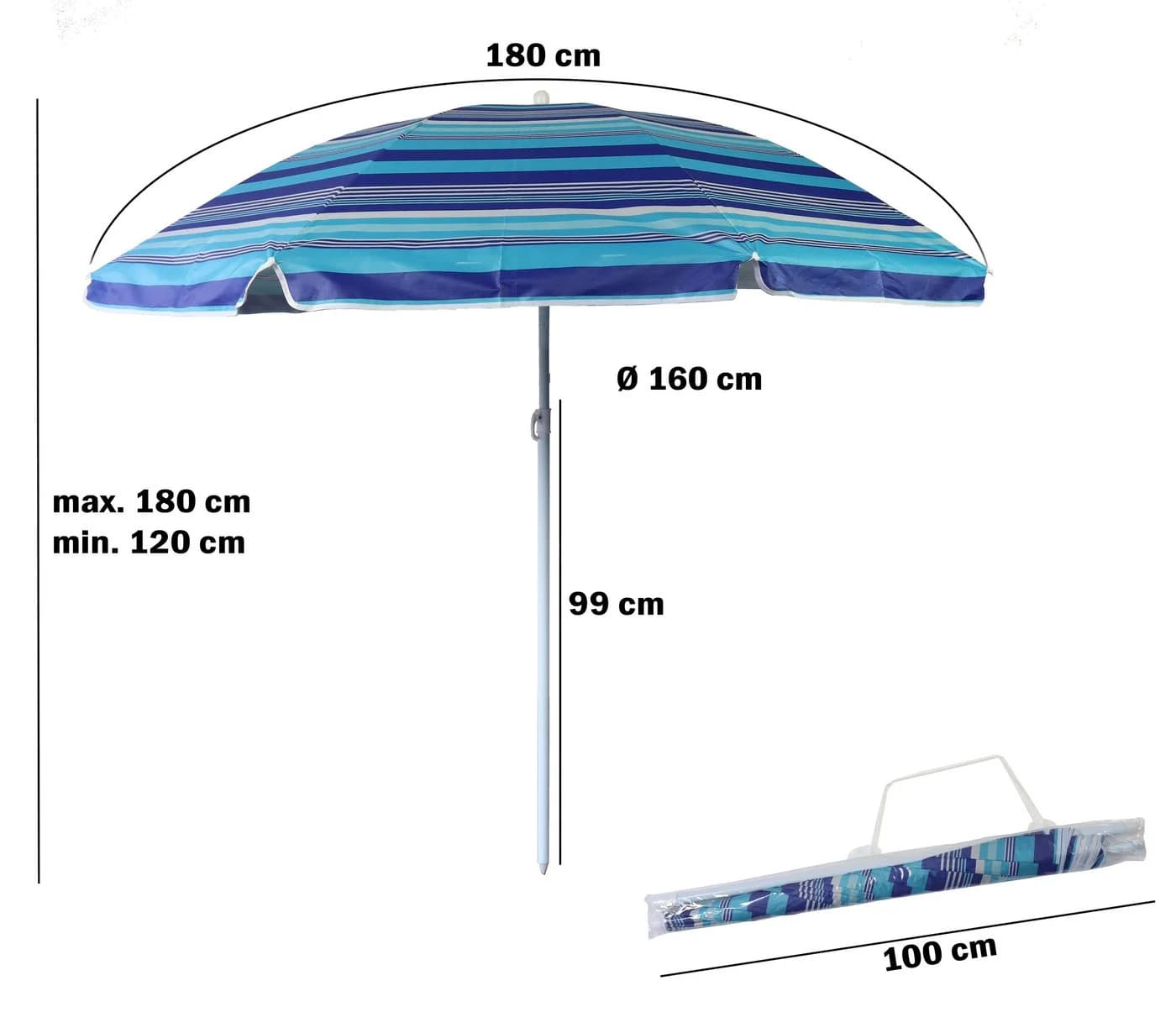 ELLUG Sonnenschirm Blau mit Kippfunktion & UPF 50+