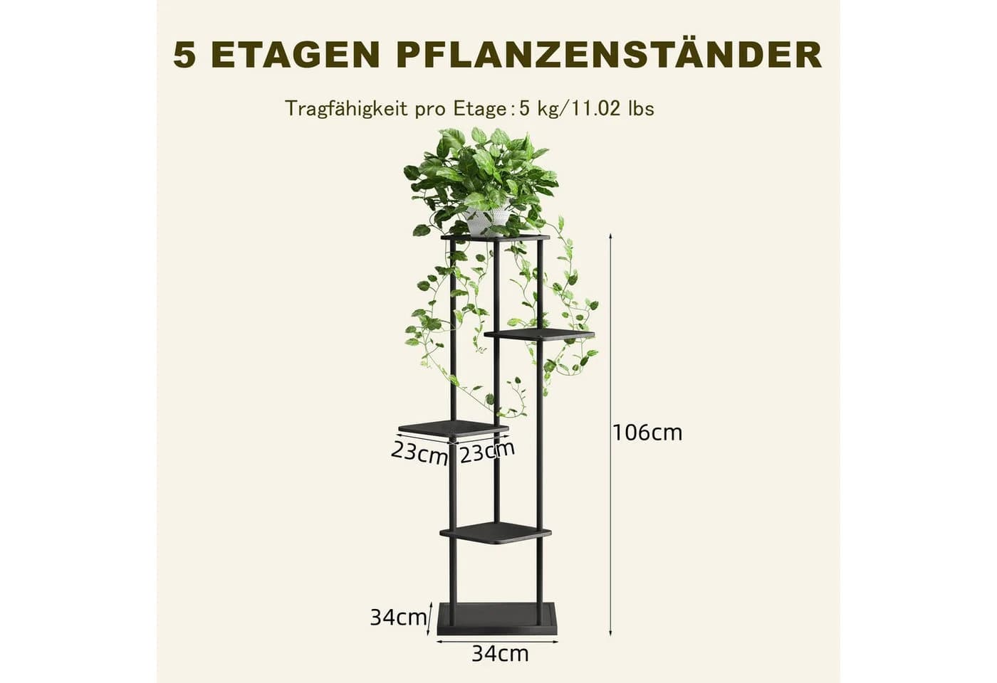 Ribelli Pflanzentreppe 5 Etagen Schwarz Holz Metall