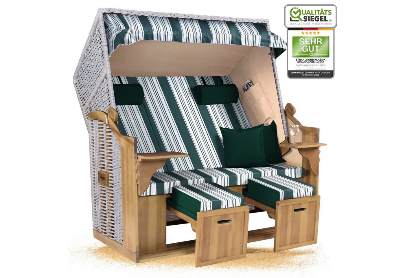 Strandkorb Hanse Ostsee XXL 2,5-Sitzer Beige Grün Wacholder - Bild 2