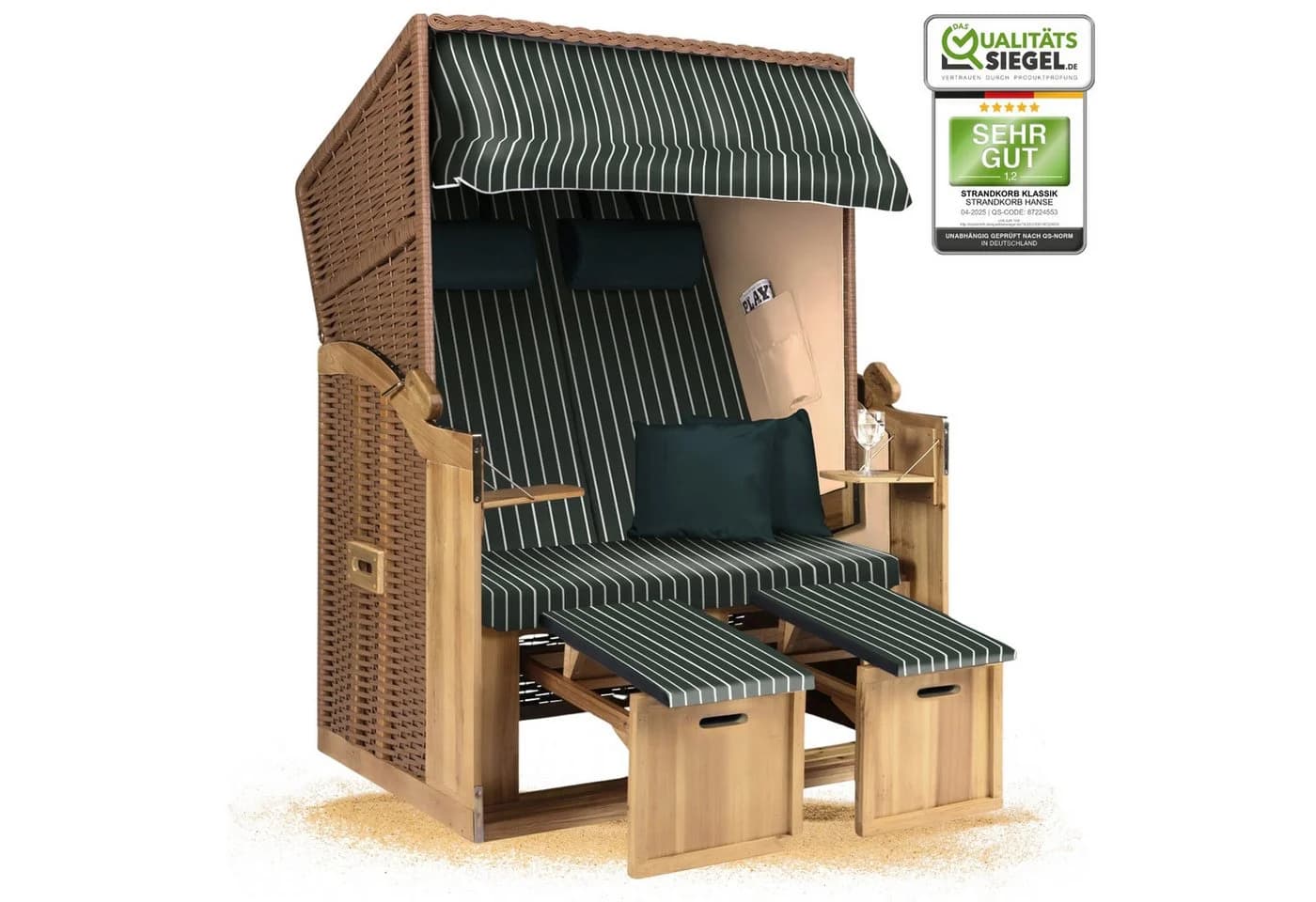 Strandkorb Hanse 2-Sitzer Ostsee Volllieger Wacholder Polyrattan Beige - Bild 2