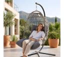 DERKORB Hängesessel mit Gestell Grau Polyrattan 10cm Kissen Bild 1